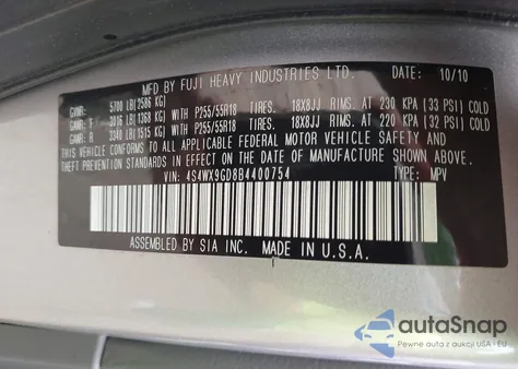 2011 Subaru Tribeca 3.6R Limited z USA, uszkodzony, nr VIN 4S4WX9GD8B4400754